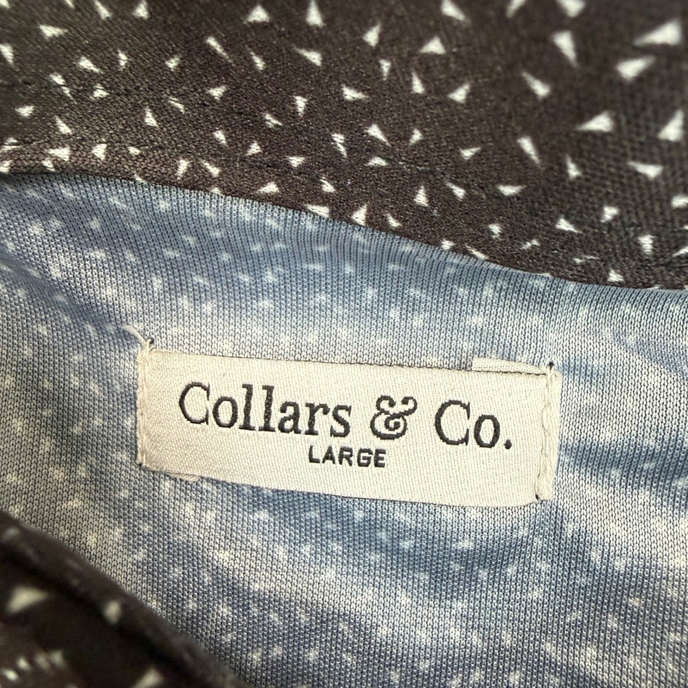Collars & Co. Mens Dress Collar Polo Large Black White Geometric Micro Print NEW - Picture 3 of 7